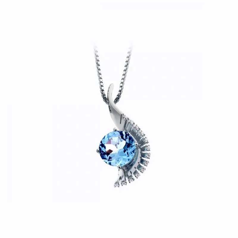 Jazzy Blue Topaz Diamond Pendant